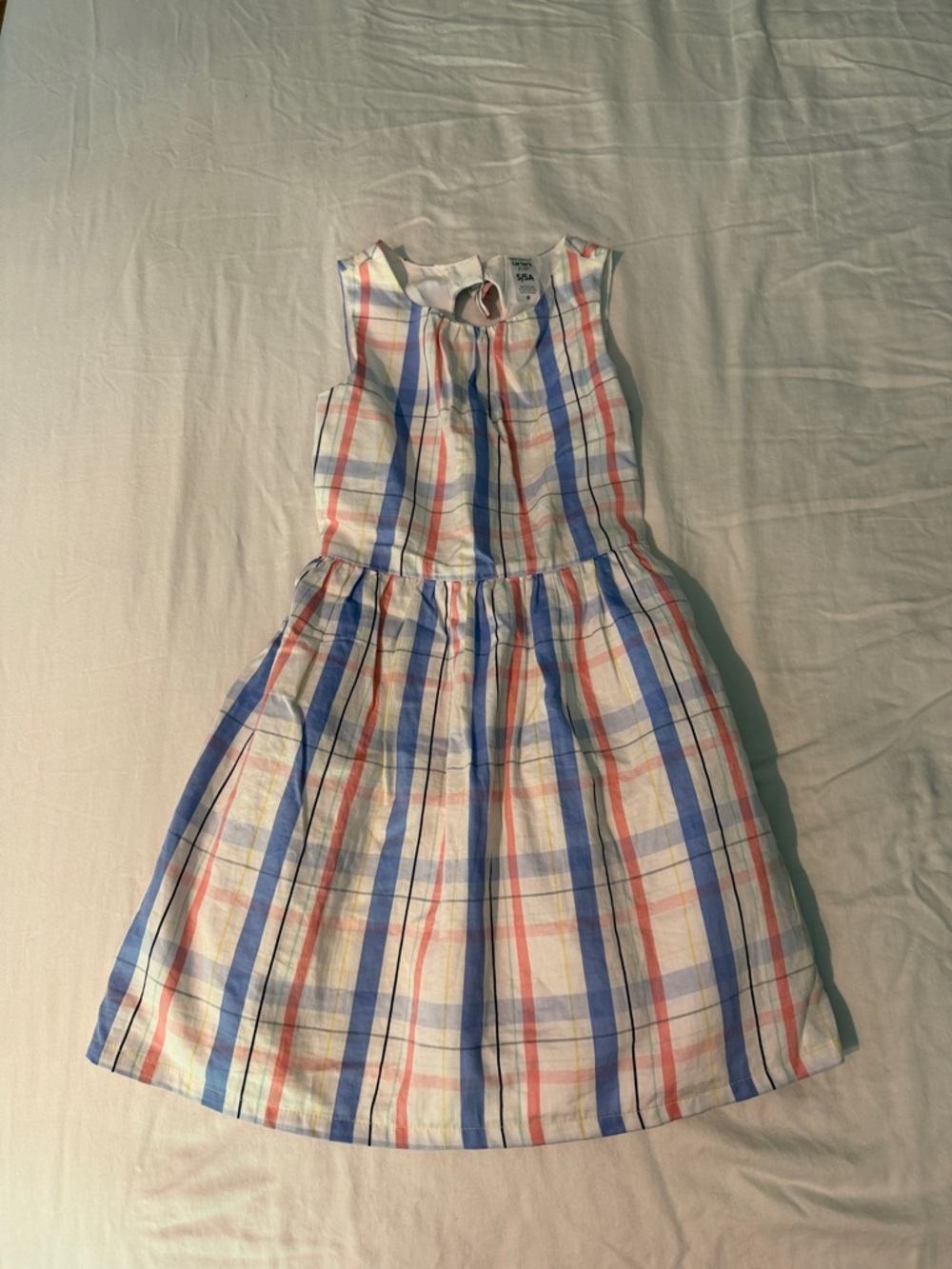 Carter's White Plaid Sundress with Blue and Coral Stripes